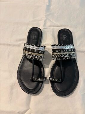 Piarossini Black Embellished Toe-Loop Slide Sandals